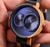 Thin Men Watch Wood Watches 2 Time Zone Display