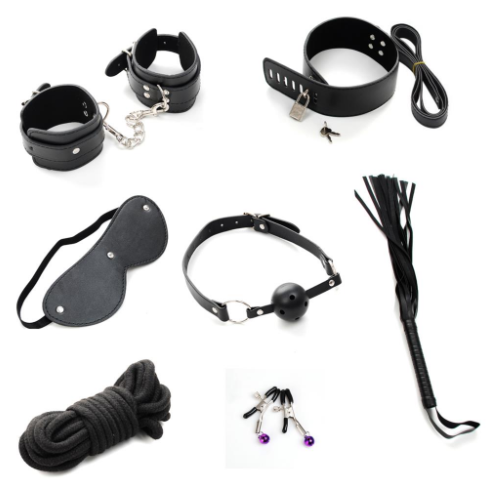 7pcs/Set Handcuffs Gag Nipple Clamps Whip Collar Erotic Toy Leather Fetish Sex Bondage Restraint Sex Toys for Couples O3