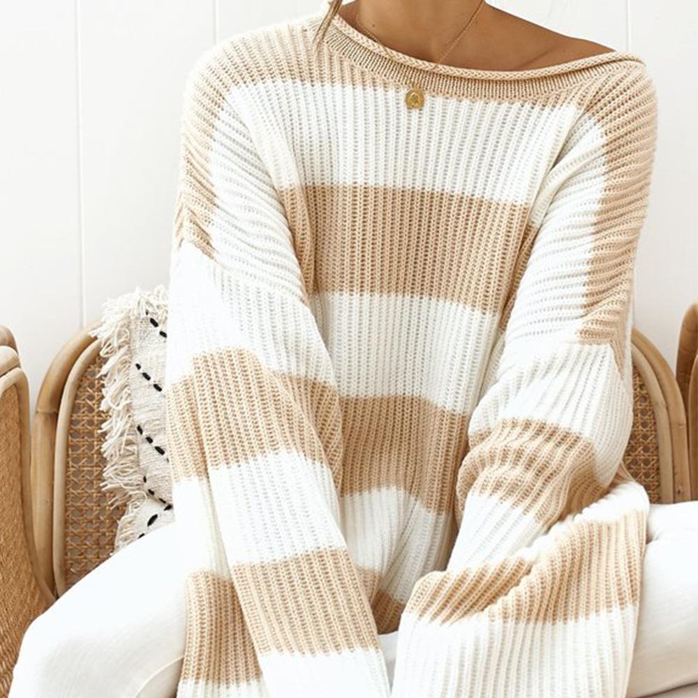 Round neck striped colorblock sweater