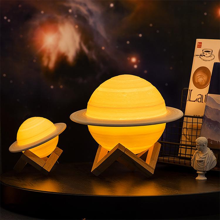 2020 NEW Dropship Rechargeable 3D Print Saturn Lamp Like Moon Lamp Night Light For Moon light with 2Colors 16Colors Remote Gifts