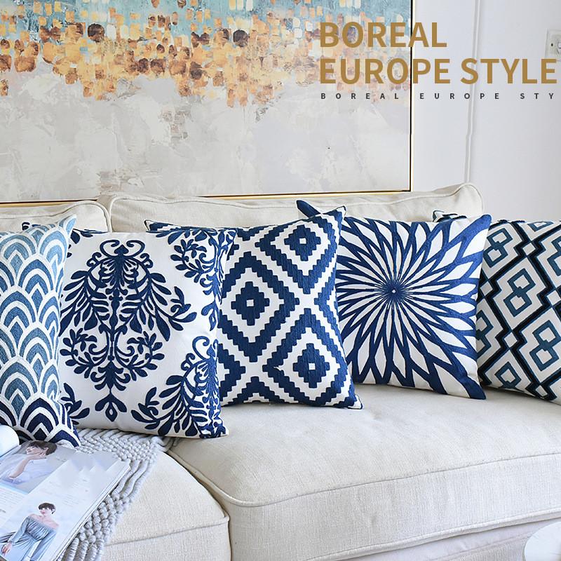 Blue and white embroidered waist pillowcase