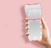 Led collapsible pink cat makeup mirror