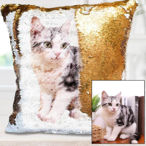 Funda De Almohada Con Lentejuelas Con Foto Personalizada