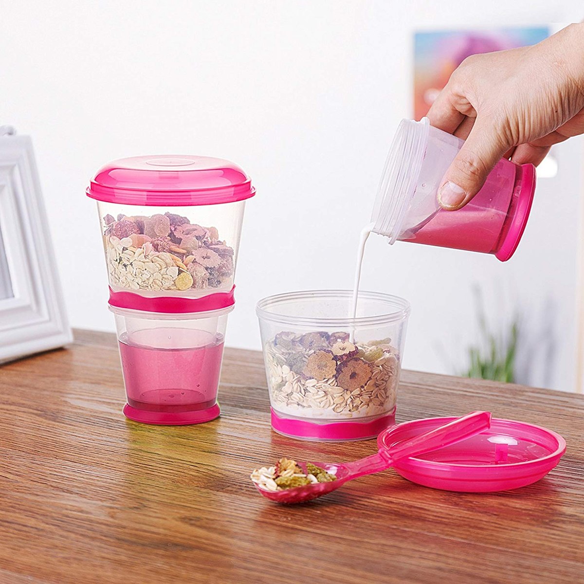 Cereal Portátil Con Cuchara Plegable