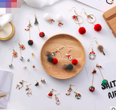 Christmas earrings holiday gift personality Santa Claus gift tree hair ball cane candy fashion earrings