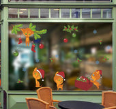 Kitten christmas hat gift christmas window decoration wall sticker