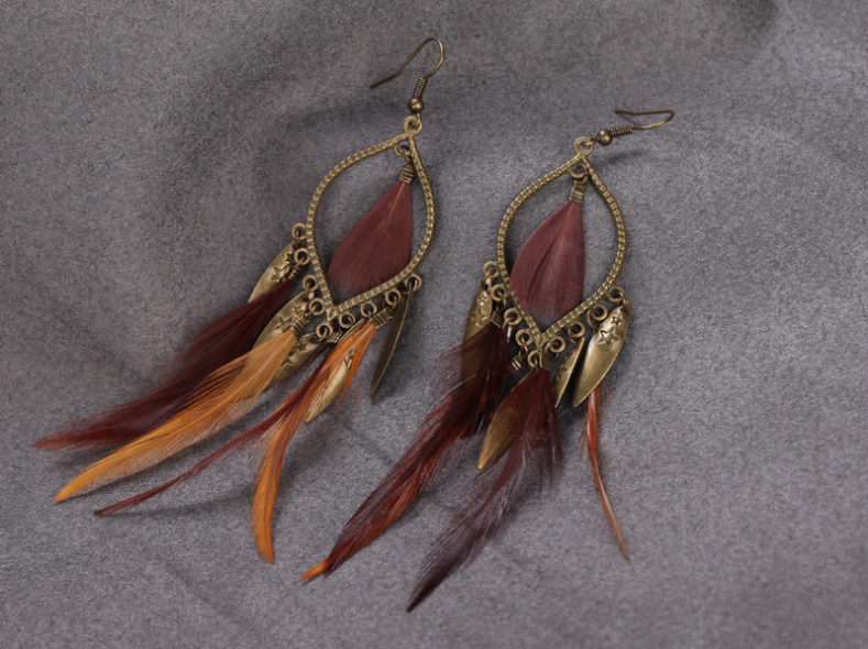 Feather long earrings personality