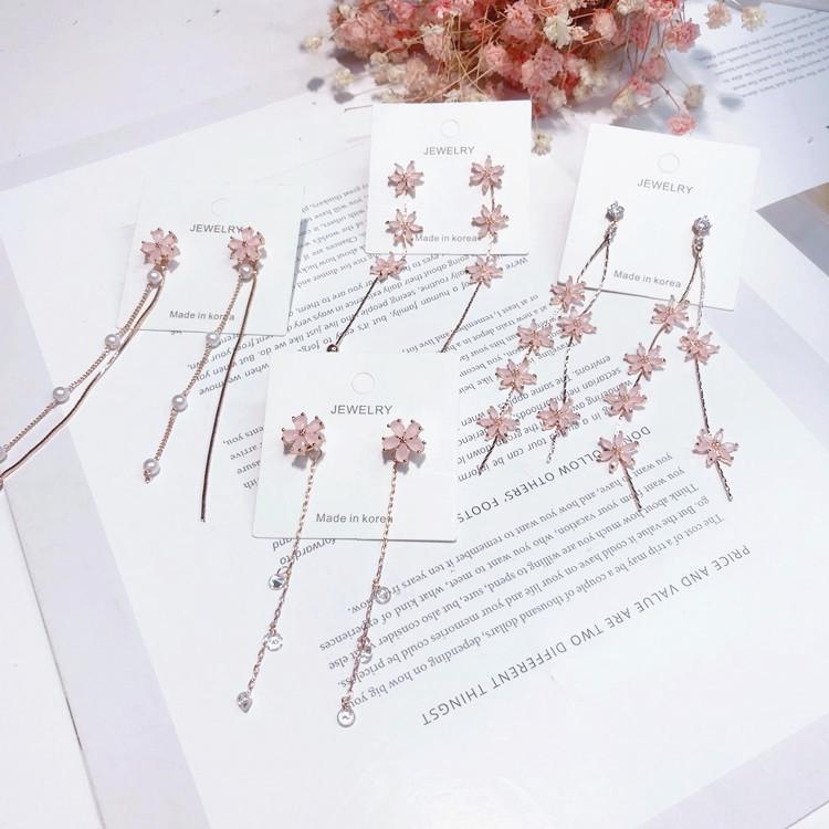 Flower pink tassel earrings