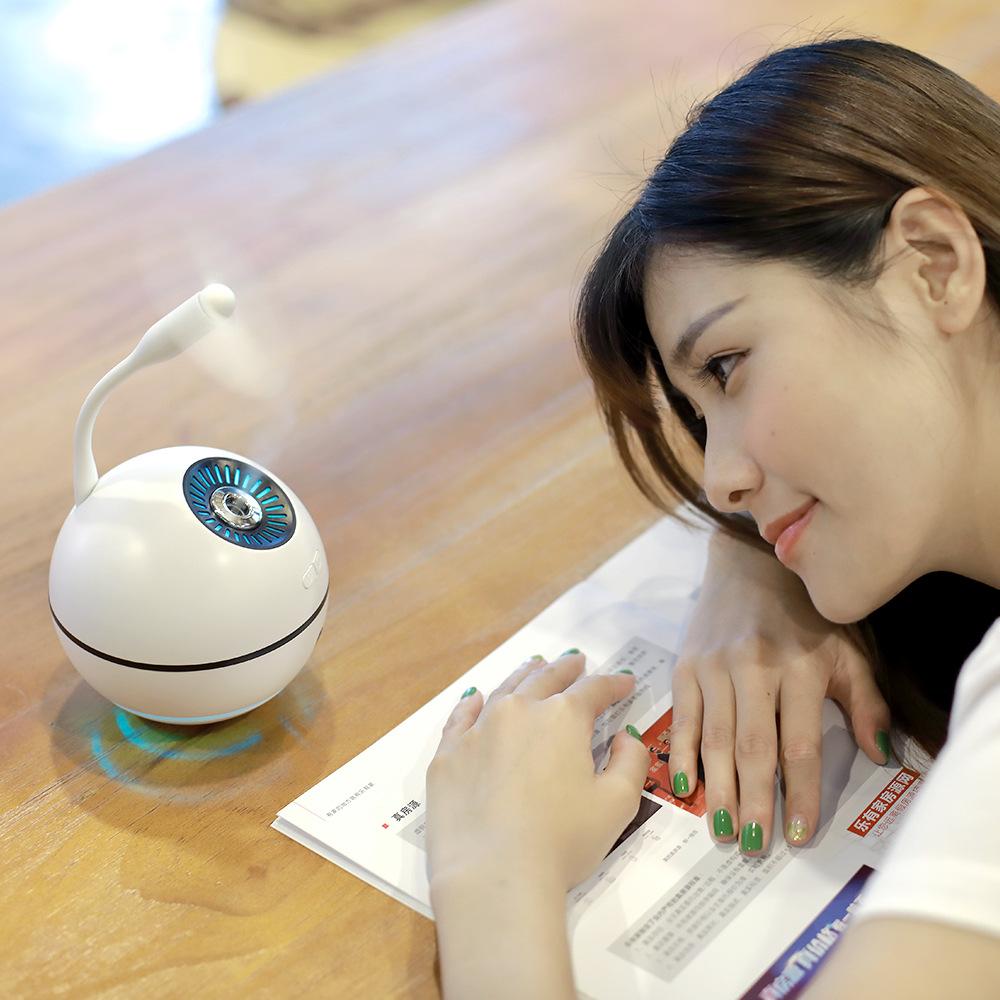 The sphere humidifier has a small fan