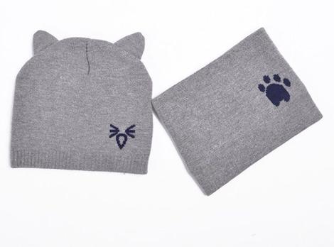 2Pcs/Set Warm Baby Hat Scarf Knitted Protect Ear Baby Boys Girls Hat Winter Beanie Scarves Suits Cartoon Cat Newborn Cap