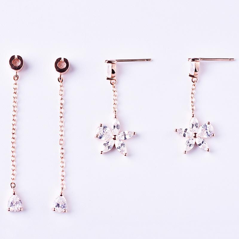 S925 sterling silver flower tassel earrings