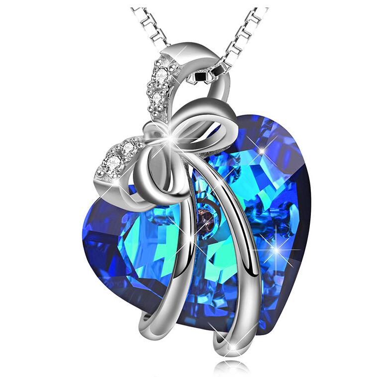 Corazón Zafiro Collar De Plata