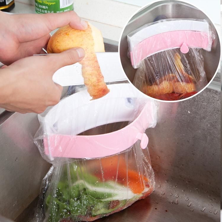 Sink clip-on trash rack Strong three-sucker sink garbage bag rack Creative trash bag rack