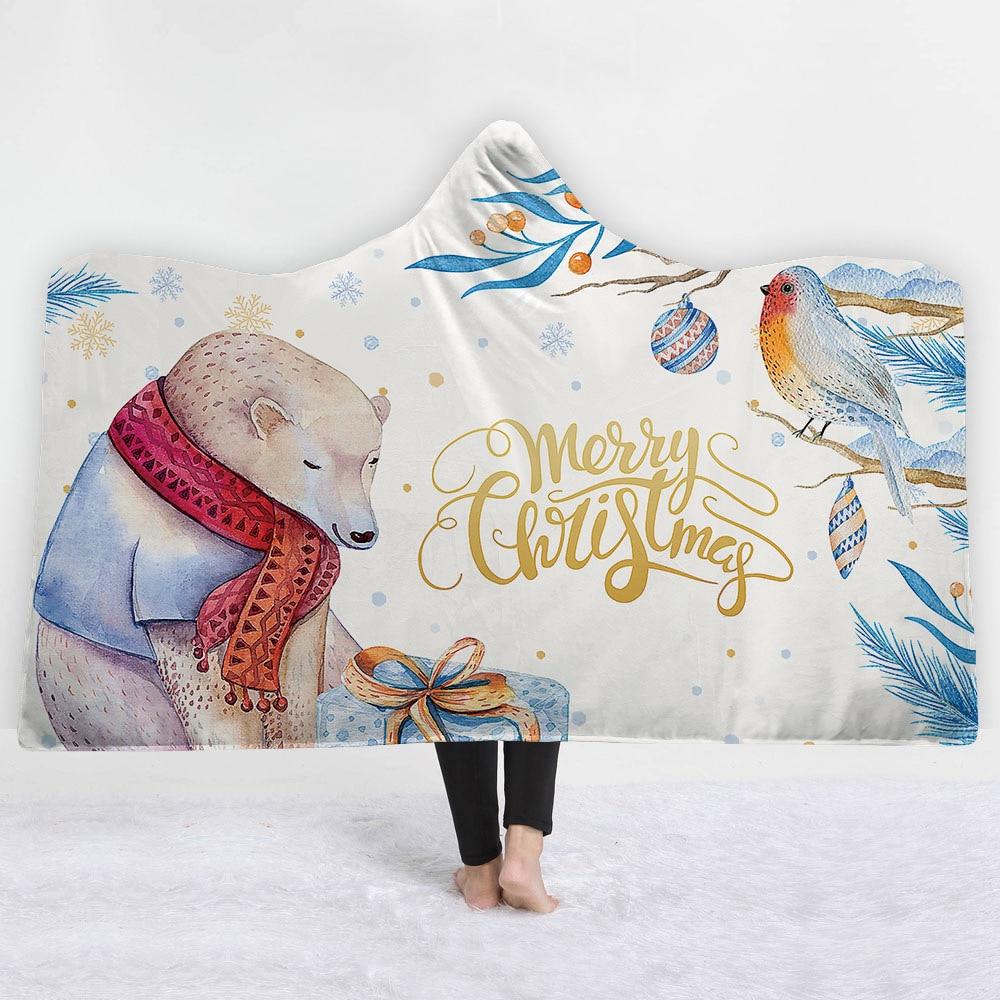 Christmas theme Hooded Blanket for Adult Sherpa Fleece Wearable Throw Blanket Microfiber Galaxy Bedding
