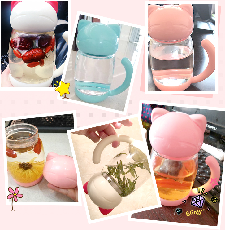 Linda Taza De Té De Cristal Transparente Gato
