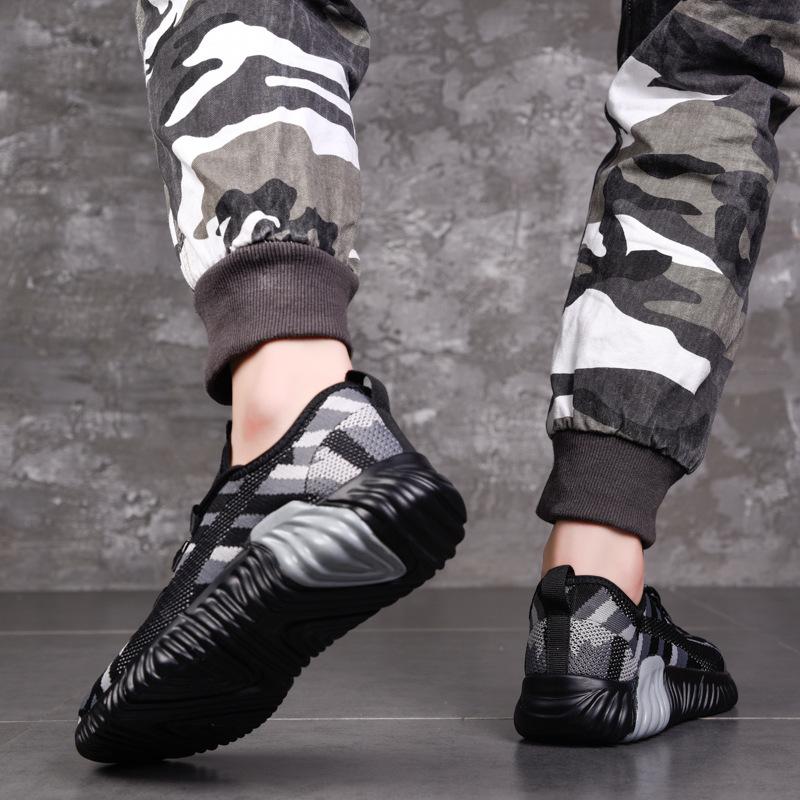 Sports shoes men's shoes women's shoes gray camouflage shoes military training training shoes single layer flying woven running shoes