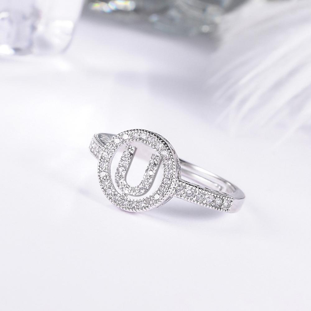 Women's letter adjustable zircon ring
