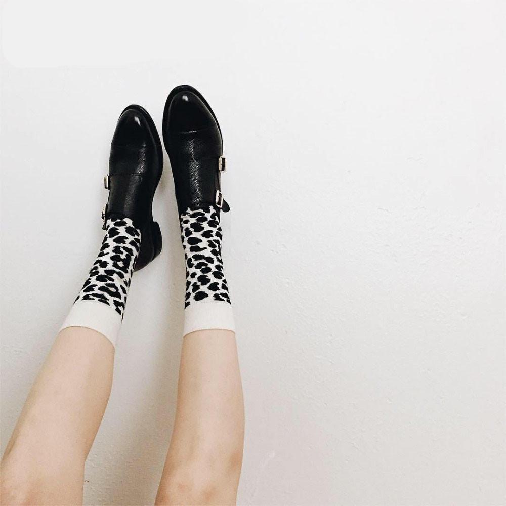 Leopard Dalmatian Black White Cotton Socks
