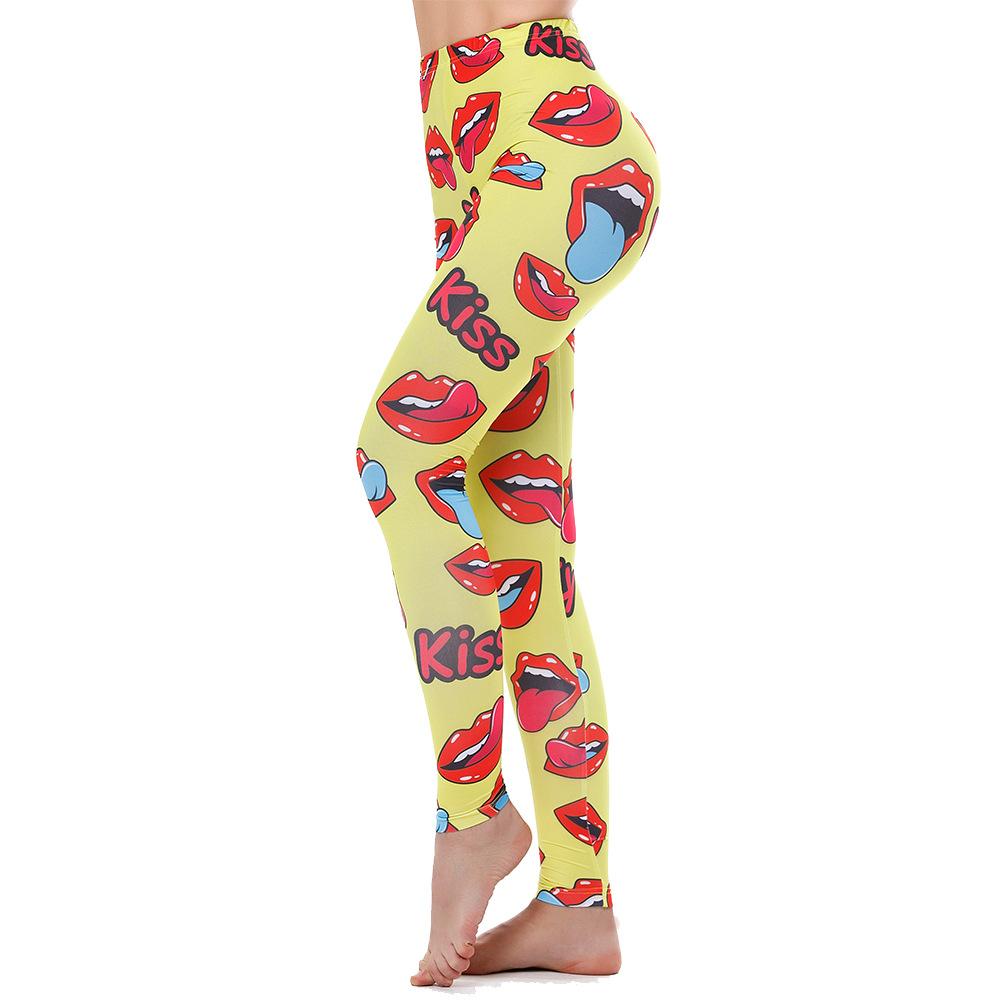 3D red lip print leggings Europe and the United States hip fitness yoga pants printed tights