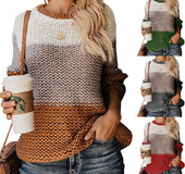 Thick line color matching pullover sweater women
