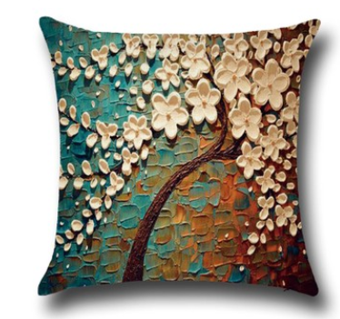 Three-dimensional oil painting trees flowers cotton cushion cushion pillowcase car waist cushion cover