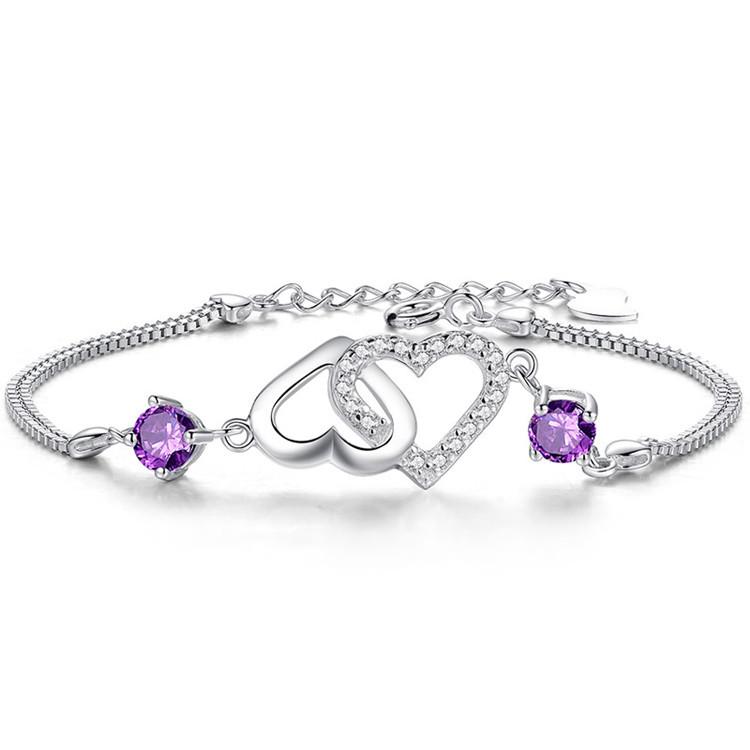 Pulsera de amatista en forma de corazón