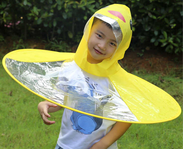 Yellow Duck Kids Raincoat UFO Cap Umbrella Automatic Folding Umbrella Children Hat Creative Raincoat Gift Student Woman Rain Hat