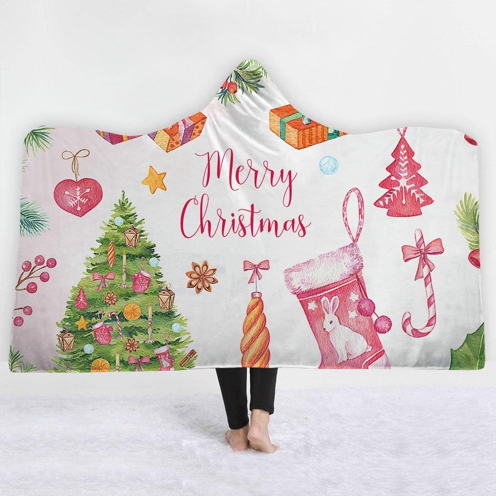 Christmas theme Hooded Blanket for Adult Sherpa Fleece Wearable Throw Blanket Microfiber Galaxy Bedding