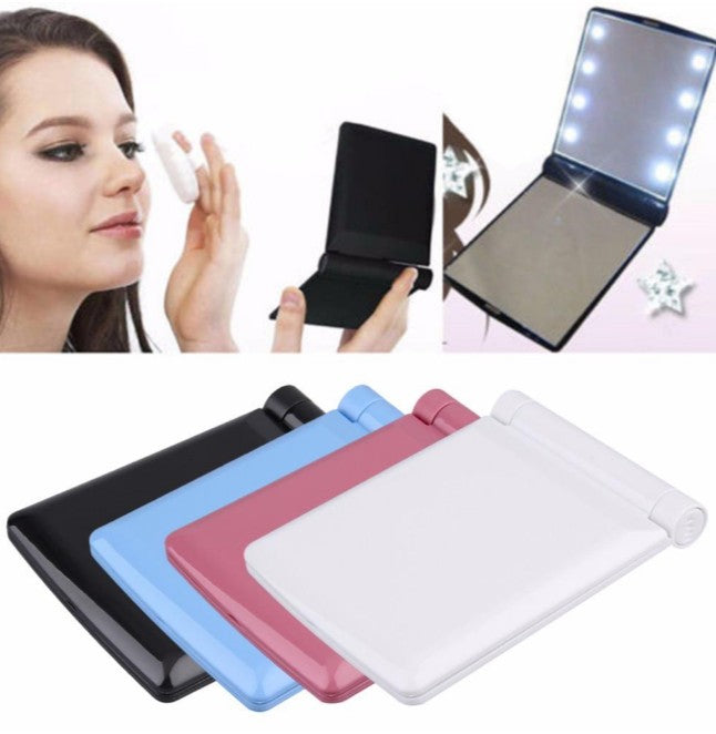 Espejo cosmético LED plegable de bolsillo