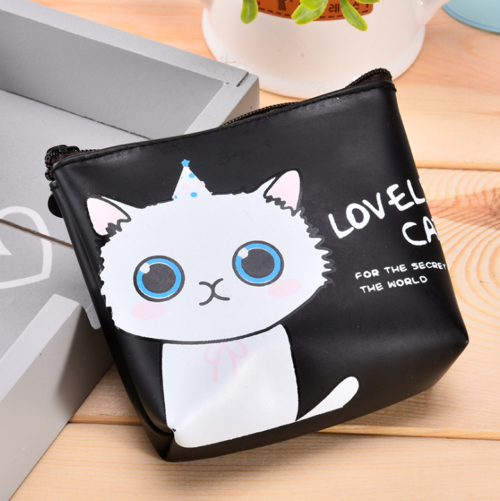 Korean stationery creative cute cartoon small meow PU material zero wallet receiving key bag