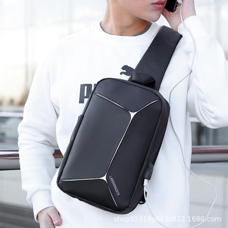 Men's shoulder bag PU leather chest bag men's Messenger bag multi-function outdoor sports backpack