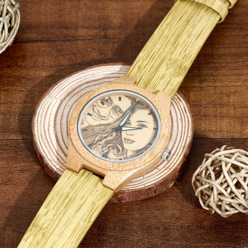 Reloj Fotográfico De Bambú Grabado Para Mujer