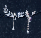 925 Silver Earrings sdiamond leaves leaves