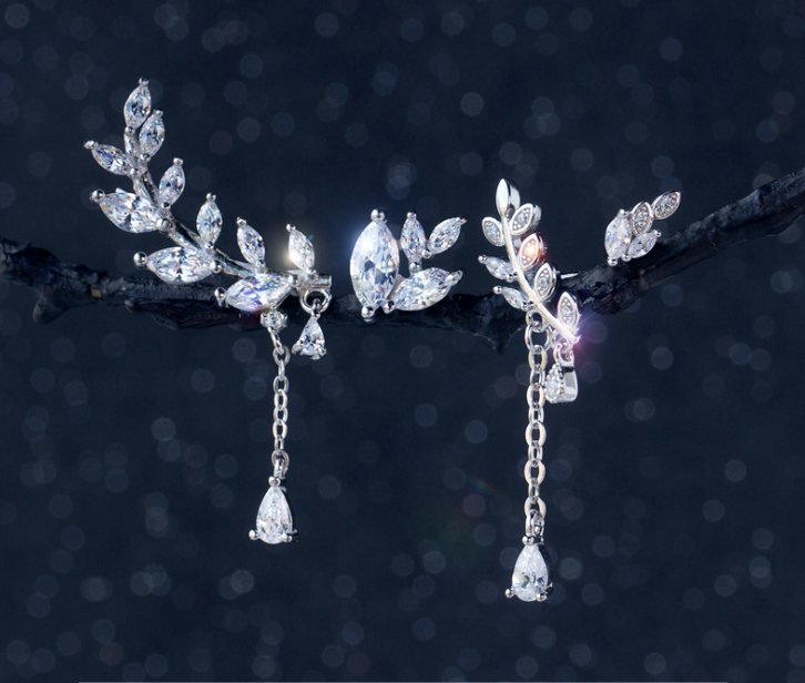 925 Silver Earrings sdiamond leaves leaves