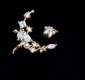 Moon Pentagon Zircon 925 Silver-plated  Ring