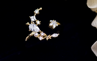 Moon Pentagon Zircon 925 Silver-plated  Ring