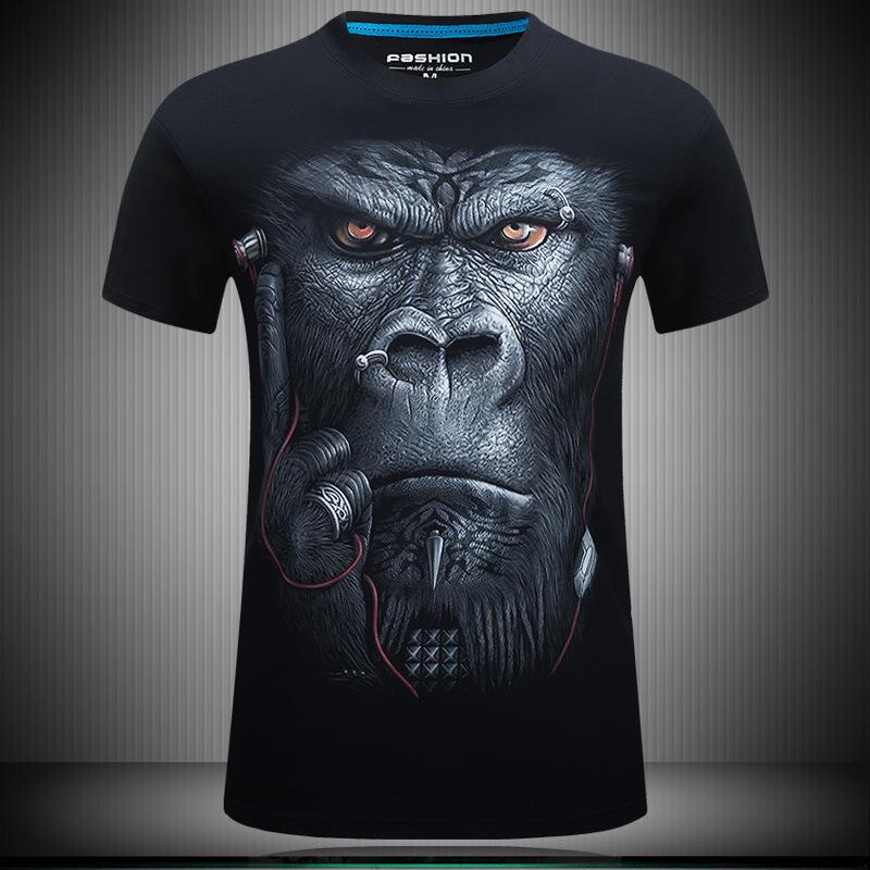 creative stereoscopic pattern T - shirt youngsters printed male short sleeved 3D T-shirt earphones