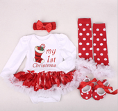 New long sleeved dress with four-piece new baby shoes and dresses for Christmas