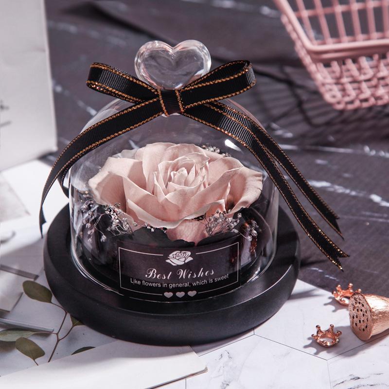 Eternal Flower Box Glass Cover for Christmas Valentine''s Day Gift Birthday Gift Red Preserved Roses