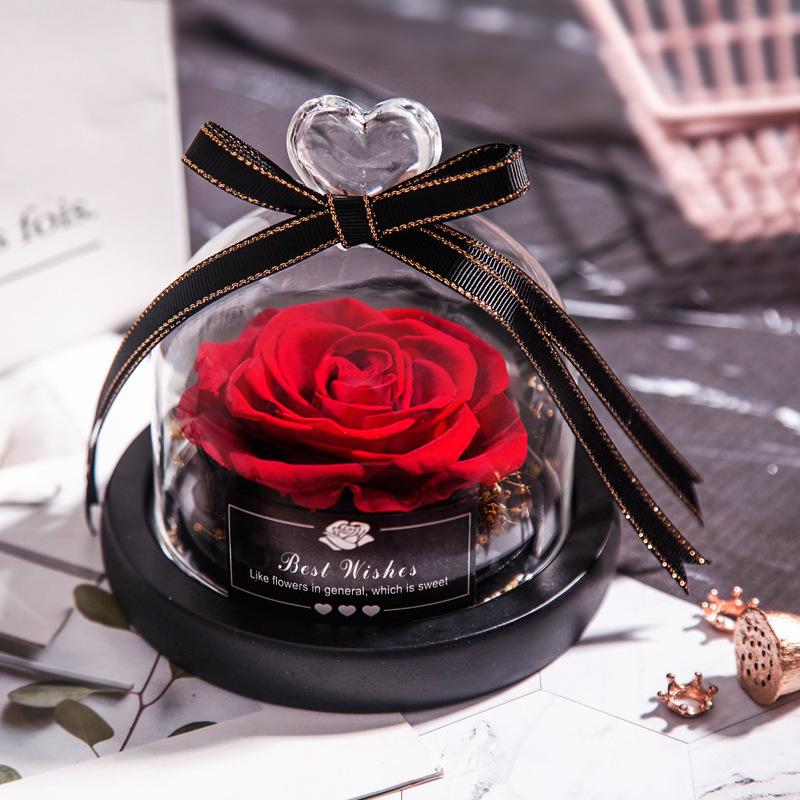 Eternal Flower Box Glass Cover for Christmas Valentine''s Day Gift Birthday Gift Red Preserved Roses