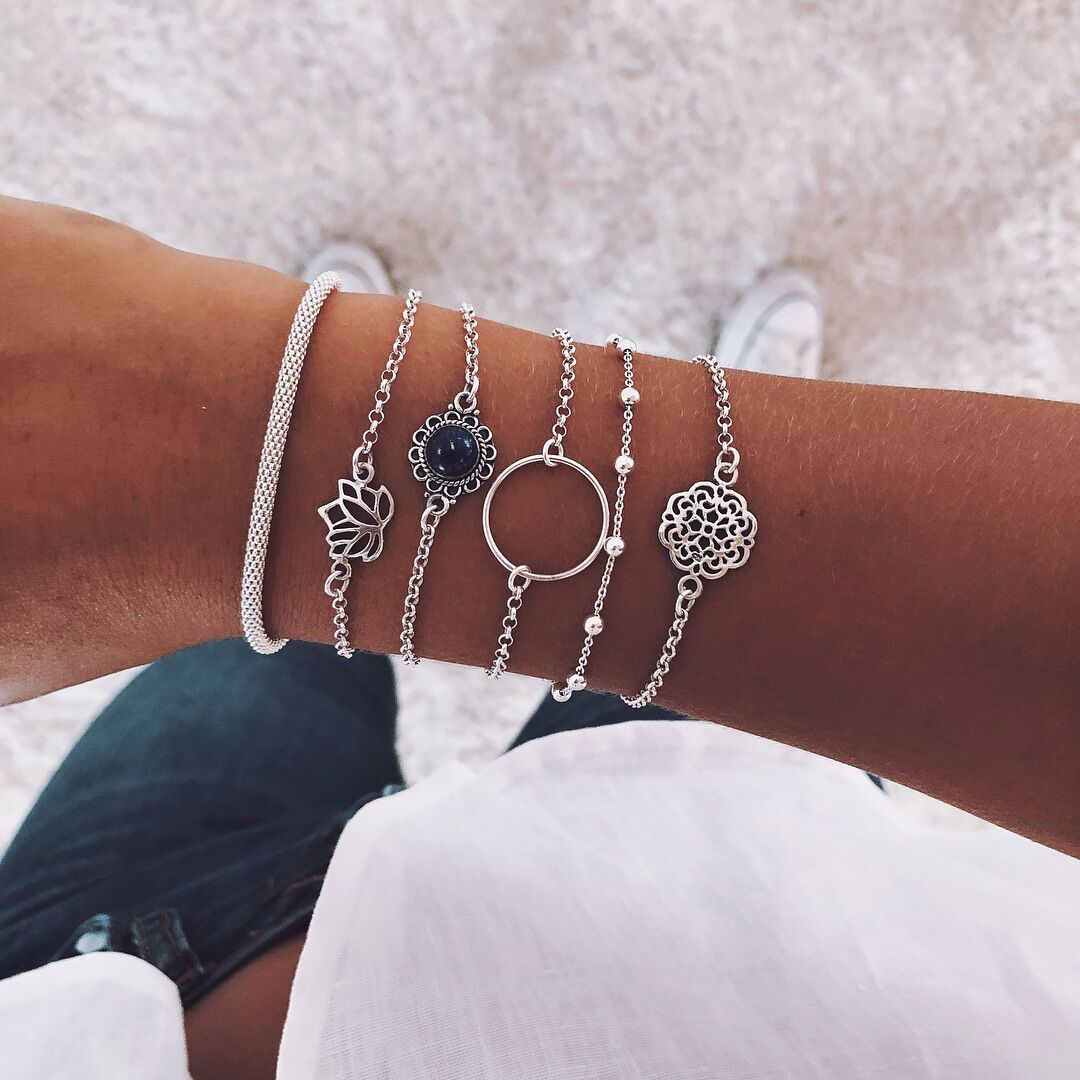 Pulsera set 6 hojas de flor loto