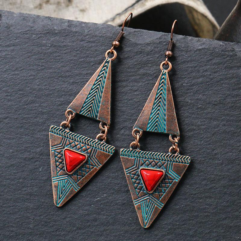 Double-layered triangular turquoise earrings