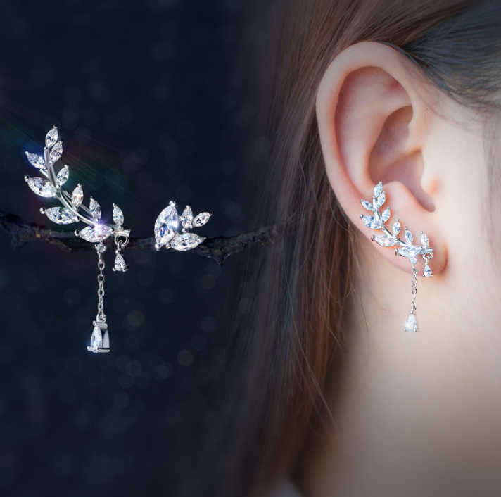 925 Silver Earrings sdiamond leaves leaves
