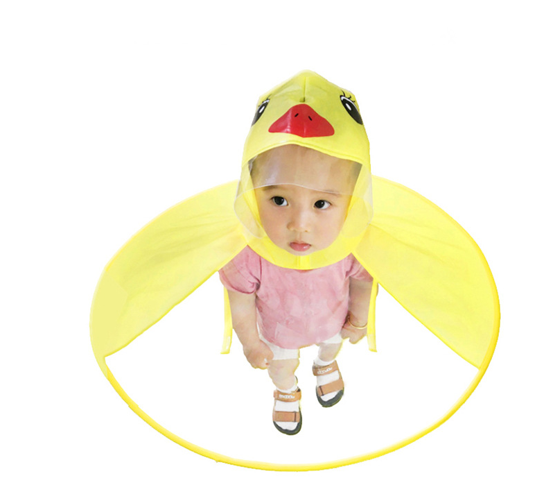 Yellow Duck Kids Raincoat UFO Cap Umbrella Automatic Folding Umbrella Children Hat Creative Raincoat Gift Student Woman Rain Hat