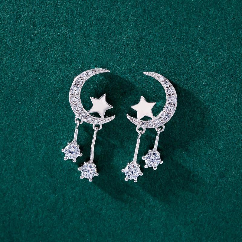 Star moon tassel earrings