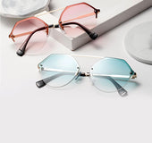 Metal diamond polygon UV protection sunglasses