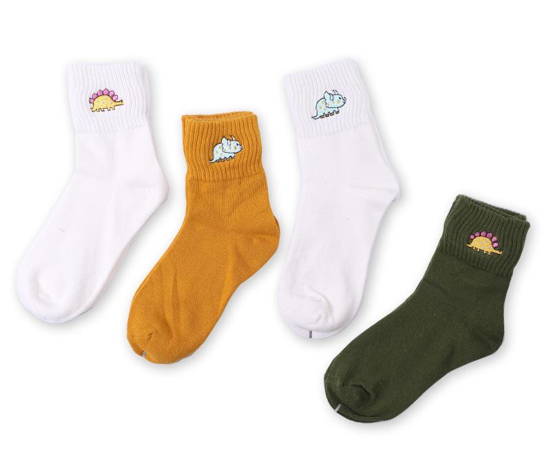 Cotton embroidered dinosaur ladies tube socks