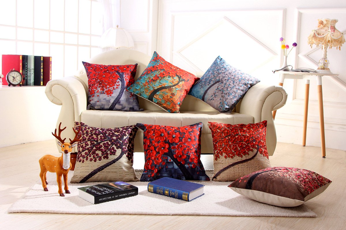Oil painting cotton and linen pillowcase