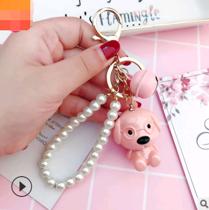 Creative ABS plating puppy key ring ring pendant pearl bracelet car bag couple jewelry ornaments