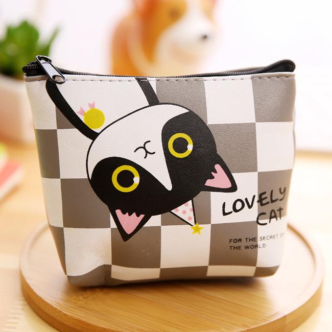 Korean stationery creative cute cartoon small meow PU material zero wallet receiving key bag